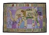 A Lovely Elephant Design Wall Hanging With Beautiful Sequins, Patch, Beads & Floral Thread Embroidered Work (Size: 60x40 Inches)
