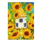 decorative outside flags:Sunflowers & BirdHouse Large Porch Flag 28