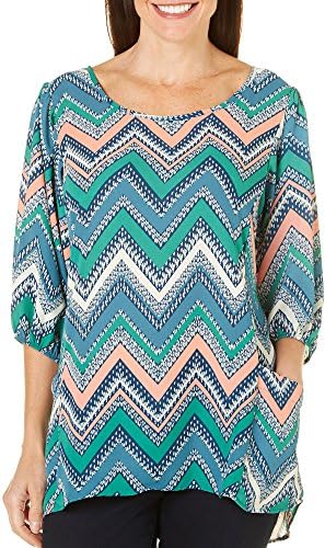 LDLA Womens Chevron Print High-Low Tunic Top Medium Blue multi