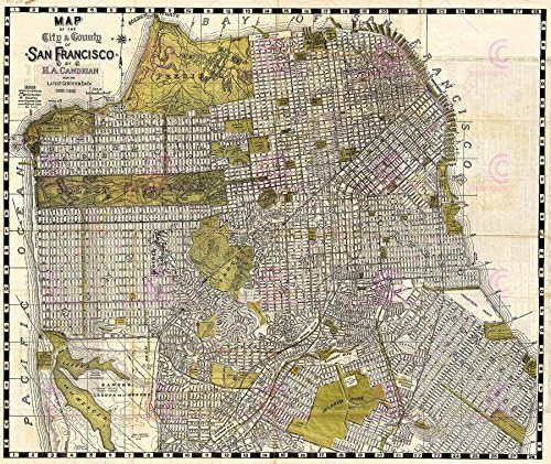 MAP ANTIQUE 1932 CANDRIAN SAN FRANCISCO CITY COUNTY REPLICA POSTER PRINT PAM2033
