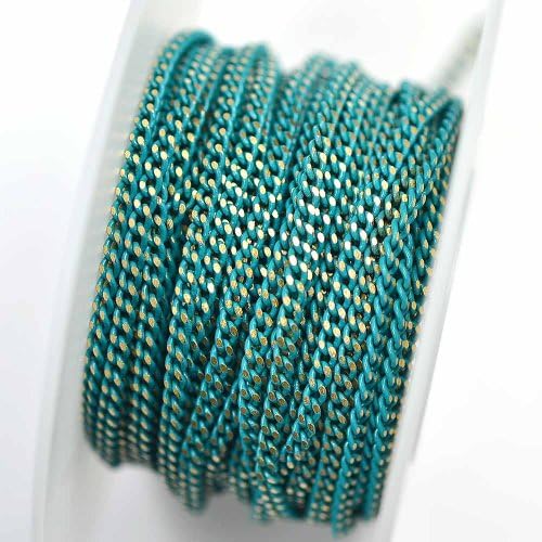 Colored Brass Chain _#11: Teal/Aqua 2.75x2mm Filed Curb Chain (per 25-foot Spool)