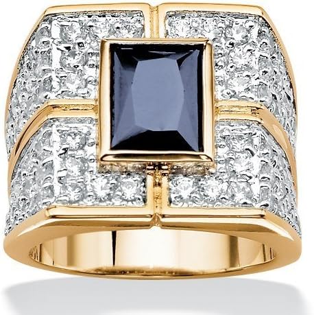 Royal Palm Jewelry 4840411 Men's 4 TCW Emerald-Cut Midnight Blue Sapphire 18k Yellow Gold Over Sterling Silver Ring - Size 11