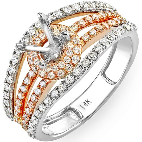 14K White & Rose Gold Two Tone Round Diamond Fancy Semi Mount Ladies Engagement Bridal Ring (1.00 CTTW, F-G-H Color, SI-I Clarity) Center not included online
