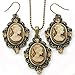 Brown Cameo Necklace Fashion Jewelry Set Pendant Charm Dangle Drop Earrings