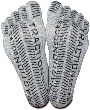Five Toe Socks with Non-Slip Non Skid Sole, Toesocks (Medium, Heather Grey/Black)