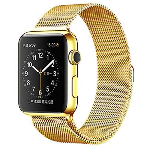 Apple Watch Band,Teslasz® 38mm Mesh Replacement Strap Stainless Steel Milanese Loop Strap Magnetic Buckle Wrist Band for Apple iWatch All Models (Gold 38 MM)
