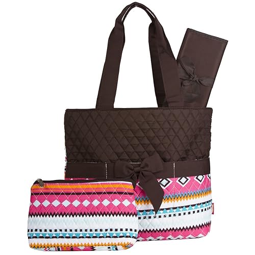 Brown Pastel Aztec Quilted Diaper Bag with Changing Pad and Accessory Case - 3 Pieces