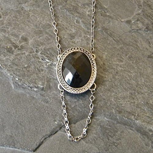 Long Black Pendant Necklace, Vintage Style with Chain Drop Handmade Artisan Jewelry