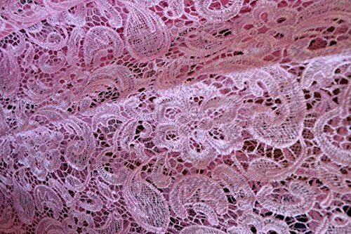 New! 1 Yard 52" Pink French Lace Flower Fabric Floral Design