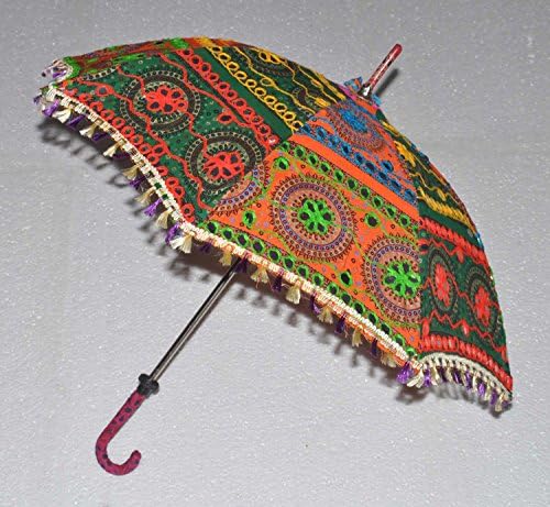 Embroidered Home Décor Cotton Sun Umbrella Multicolor Women Gift Parasol Indian