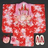 七五三着物 三歳女の子被布セット 赤 ピンク ピンクぼかし 大小桜 桜地紋 足袋付きフルセット