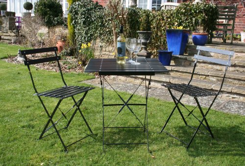 3 PIECE METAL GARDEN PATIO FURNITURE BISTRO SET SQUARE TABLE & 2 CHAIRS - BLACK top Garden Furniture product 3 PIECE METAL GARDEN PATIO FURNITURE BISTRO SET SQUARE TABLE & 2 CHAIRS - BLACK picture