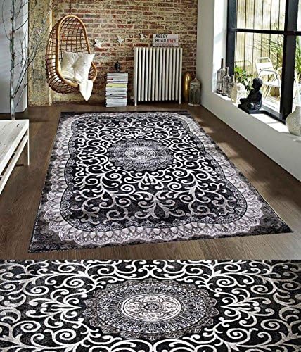 LA Interiors Persian Traditional Transitional Brand New Multi Color Black Grey Gray White Floral Pattern Polyester Rug Carpet Area Rug (8x10 Feet)