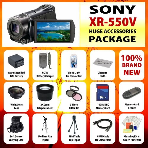 Sony Hdrxr550v Hdrxr550 Hdr-xr550/v 240gb High Definition HDD Handycam Camcorder with 10x Optical Zoom Wide Angle G-lens Featuring 3.5-inch Xtra Fine LCD + Huge 16GB Lens Accessory Package