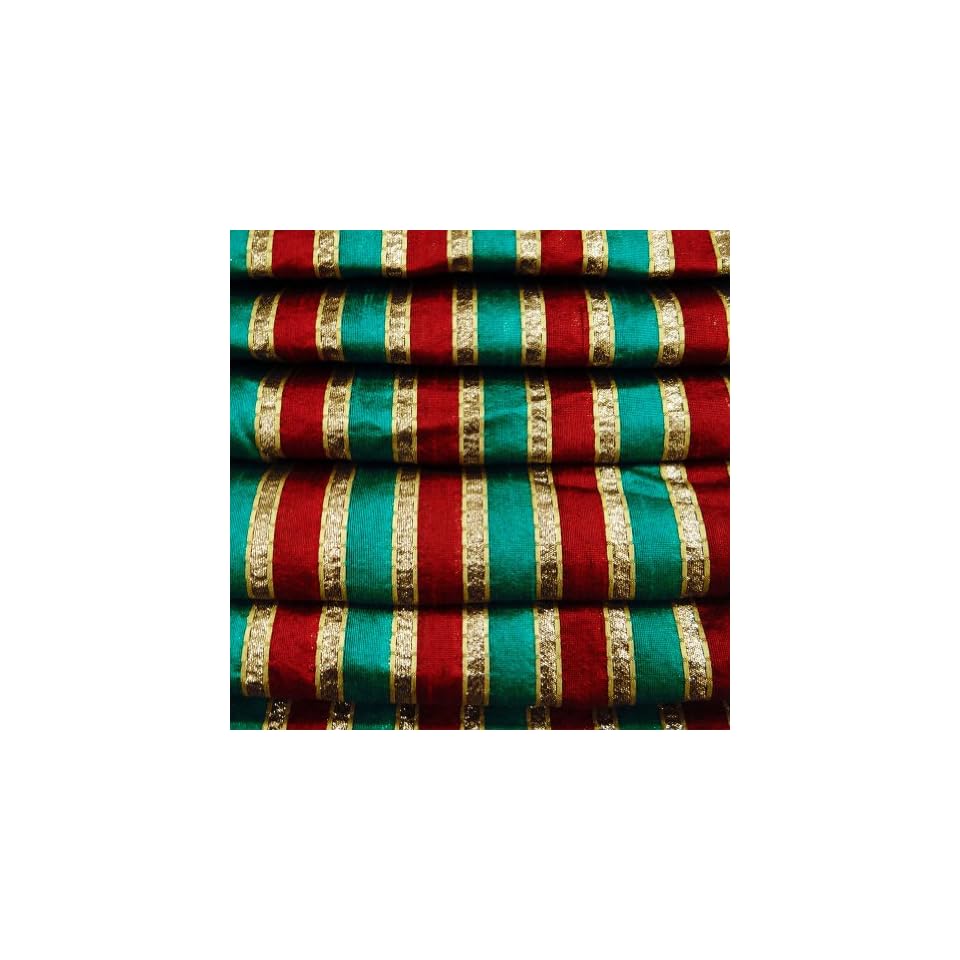 Green Raw Silk Fabric Apparal Sewing Craft Stripe Style Pattern