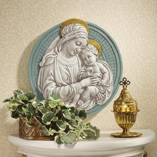Holy Family Mary and Baby Jesus Roundel Wall Christian Sculpture Statue Decor