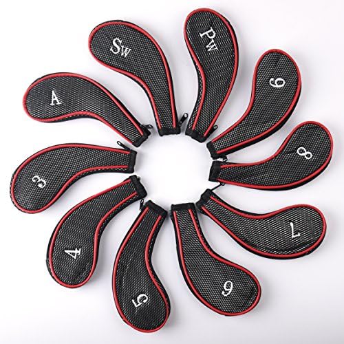 Pack of 10 pcs Neoprene Zippered Golf Iron Head Covers,MAXZOLA® Nylon-mesh Wear resisting Golf Club Iron Head Cover,New Design Fit All Club Brands