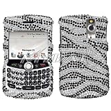 Sparkling Silver with Black Zebra Strip Full Diamond Rhinestone Snap on Hard Skin Bling Cover Case for Blackberry Curve 8300 8310 8330