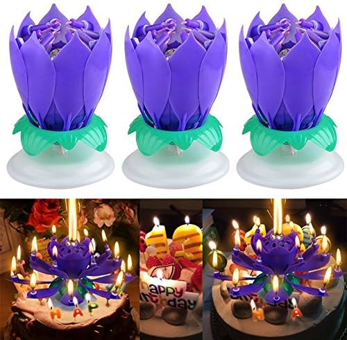 Blogger 3 Pcs New Generation Birthday Candles Amazing Singing Rotating Musical Lotus Flower Luminous Candles Romantic Party Surprised Gift Light for Birthday