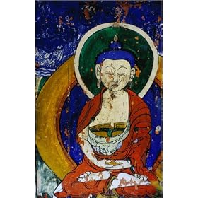 photographie Buddha image painted on wood in the mani wall (prayer) below the village of Ghyaru o...