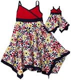 Dollie & Me Girls 7-16 Hankerchief Dress,Red/Blue/Multi,10