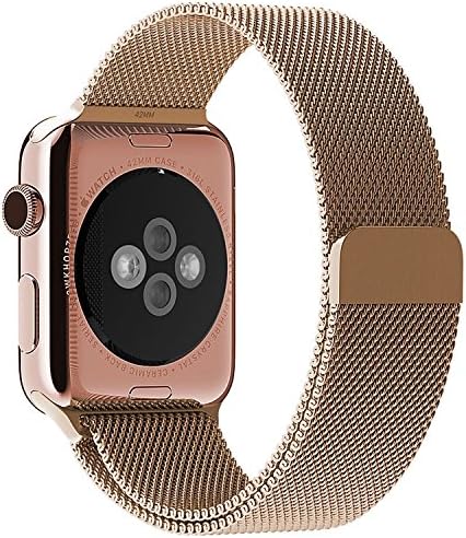 Apple Watch Band, HBBRO 38mm Milanese Loop Stainless Steel Bracelet Strap Bands for Apple Watch 38mm All Models No Buckle Needed With Unique Magnet Lock-Rose Gold