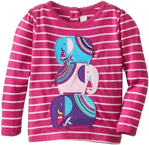 JoJo Maman Bebe Baby Girls' Elephant Top, Raspberry/Pink Stripe, 18 24 Months