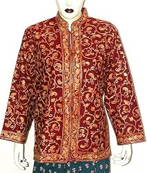 The Jacket - Womens Outerwear Wool Fabric Hand Embroidery Handmade in Kashmir Size 14 (jkt347)
