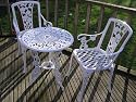 3pc Gloss White Cast Aluminium Garden Furniture Bistro Set Round 60cm table