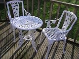 3pc Gloss White Cast Aluminium Garden Furniture Bistro Set Round 60cm table