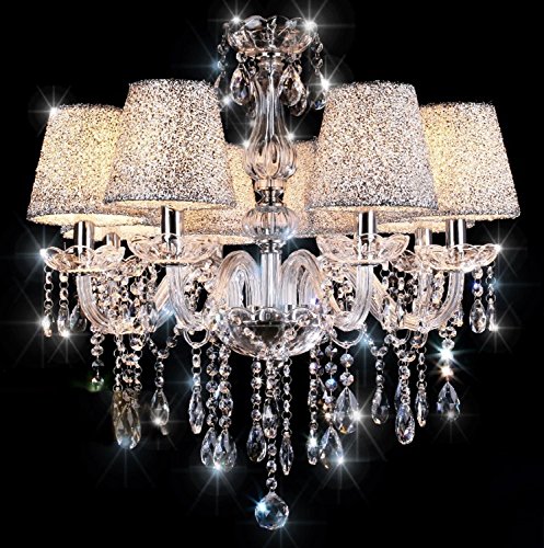 TOPMAX First-rate Crystal Chandelier Lighting With Lampshade E12 6 Lights For Interior Decoration