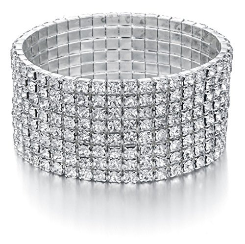 Bridal Rhinestone Bracelet Stretch Silver Tone - Ideal for Wedding, Prom, Party or Pageant