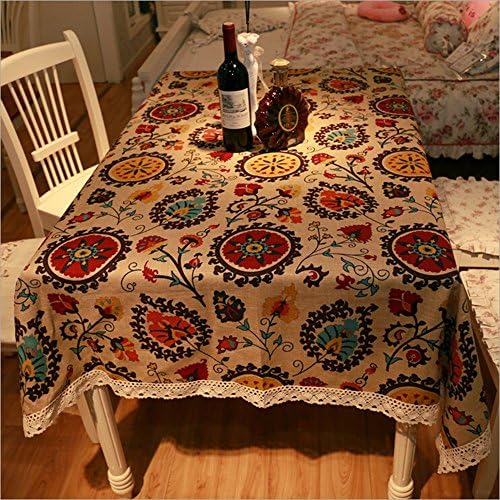 Gurteen Cotton Linen Square Floral Table Cover Bohemia Rectangular Tablecloth (55"x55")