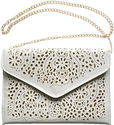 [KIREI obsession] Women's Clutch Bag, Open-Worked Lace Leather-Style (PU) Cross Body [WHITE]