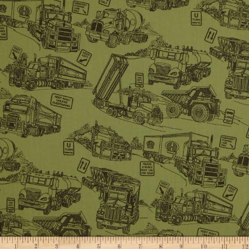 110'' Wide Quilt Back Mighty Movers Green Fabric