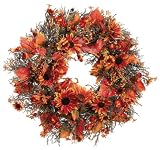 Sunflower/Berry Artificial 20 Wreath, Orange Yellow, SALE!