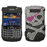 Sparkling Black Skull with Pink Eye Patch Full Diamond Rhinestone Snap on Hard Skin Cover Case for Blackberry Bold 2 Bold2 9700