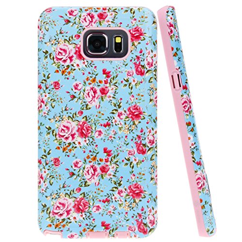 Galaxy Note 5 Case, Style4U Flower Design Slim Fit Hybrid Armor Case for Samsung Galaxy Note 5 with 1 Style4U Stylus [Flower Pink]