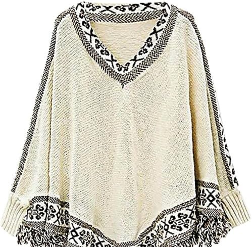 WmN FSHN Women's Vintage Pattern Warm Wool Blend Bat Wings Knitted Poncho WPH07, Ivory
