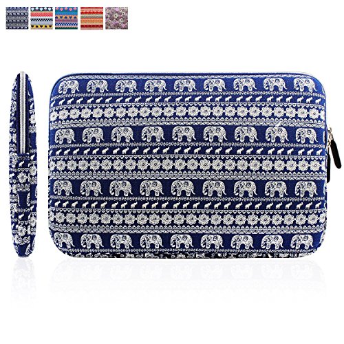 Kamor® 11 11.6 11.6'' inch MacBook Air Canvas Fabric Laptop Sleeve Bohemian Style Animal World (Elephant Blue) Case Cover Shell - Superior Protection Laptop Sleeve Case Bag / Notebook Computer Case / Briefcase Carrying Bag / Ultrabook Laptop Bag Case / Pouch Cover / Skin Cover with 3.0mm thickness, suitable for Apple MacBook Air / New MacBook (2015) / Microsoft Surface Pro 3 / Acer Aspire Switch 10 / Asus Transformer Book T100 / HP Pavilion X2, especially for Teens / Men / Women / Ladies / Girls design (Elephant Blue &White)