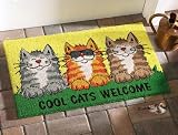 Smiling Cats In Sunglasses Sturdy Coir Welcome Door Mat by Collections Etc