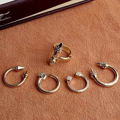 Queen Party 5 in1 Fashion Metal Joints Rings Fingernail Rings (Golden)