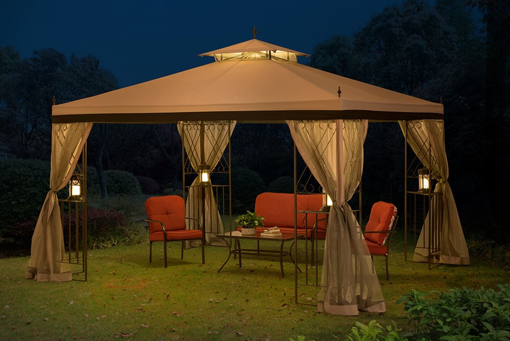 sunjoy 10 x 12 Monterey Gazebo with Netting,Gray with Black