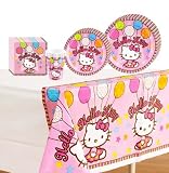 Hello Kitty Deluxe Party Supplies Pack Including Plates, Cups, Napkins, and Tablecover- 8 Guests