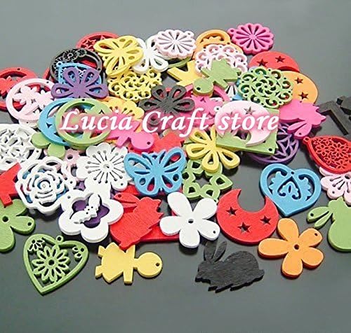 48pcs Mixed Assortment Spring Wooden Piece Beads Pendants Wooden Crafts