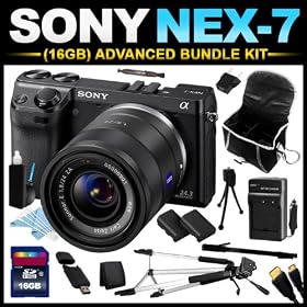 Sony NEX-7 24.3 MP Compact Interchangeable Lens Camera with 18-55mm Lens (16GB Advanced Bundle Kit) includes Charger, x2 Batteries, 16GB SD Card, Card Wallet, USB Card Reader, HDMI Cable, Full Size Tripod, Monopod, Mini Tripod, Lens Pen, Dust Blower, Cleaning Kit
