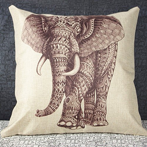 Luxbon - Brown Elephant Cotton Linen Sofa Chair Seat Throw Pillow Case Cushion Cover 18 x 18