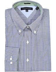 Tommy Hilfiger Mens Slim-Fit Mini-Gingham Dress Shirt, Blue, 15.5" 32-33