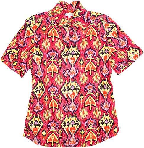 Seaplane's 'Red Tribal' Men's Red Short Sleeve 100% Cotton Print Camp Shirt