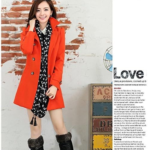 LOCOMO Women Wool Duffle Puff Shoulder Faux Fur Collar Pea Coat FFJ012ORNXL